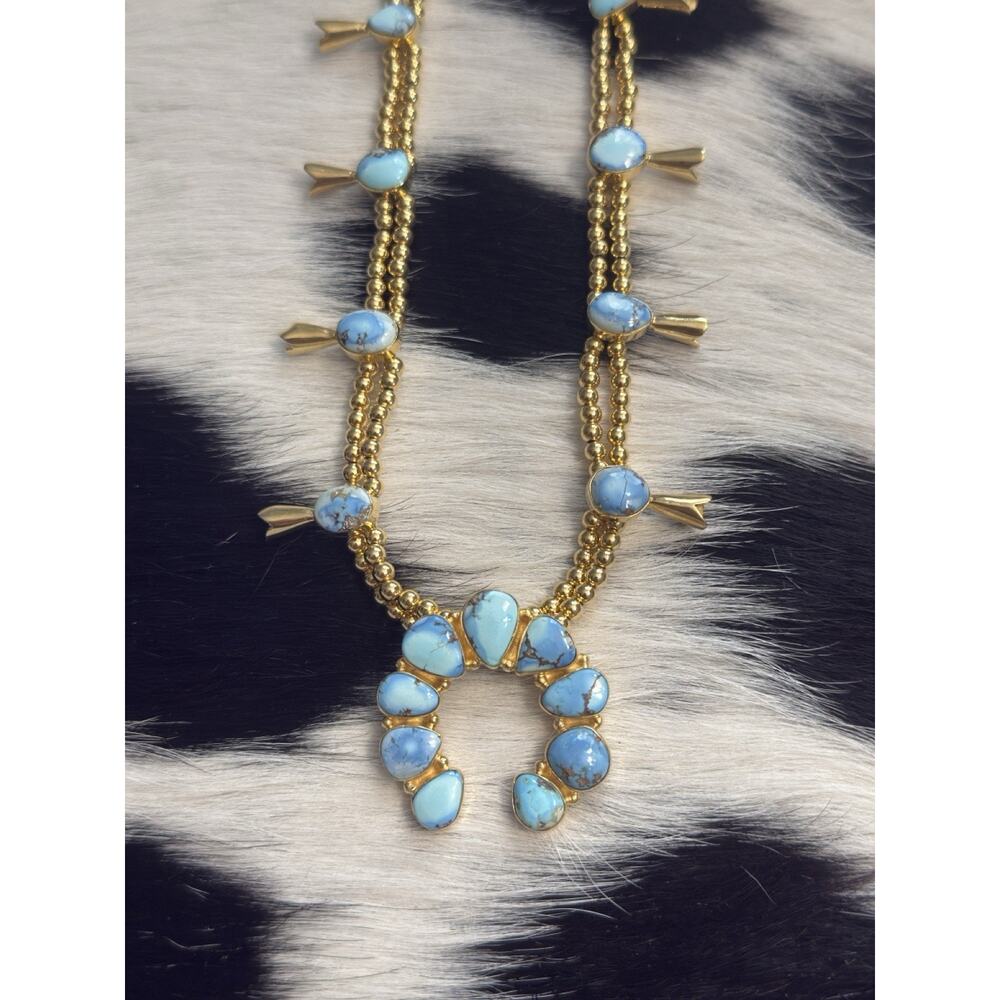 Affordable Golden Hills Turquoise Squash Blossom Necklace Gold on Sterling